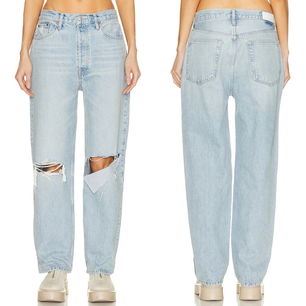 RE/DONE Low Slung Crop Jeans Breezy Indigo Light Wash Distressed Size 24